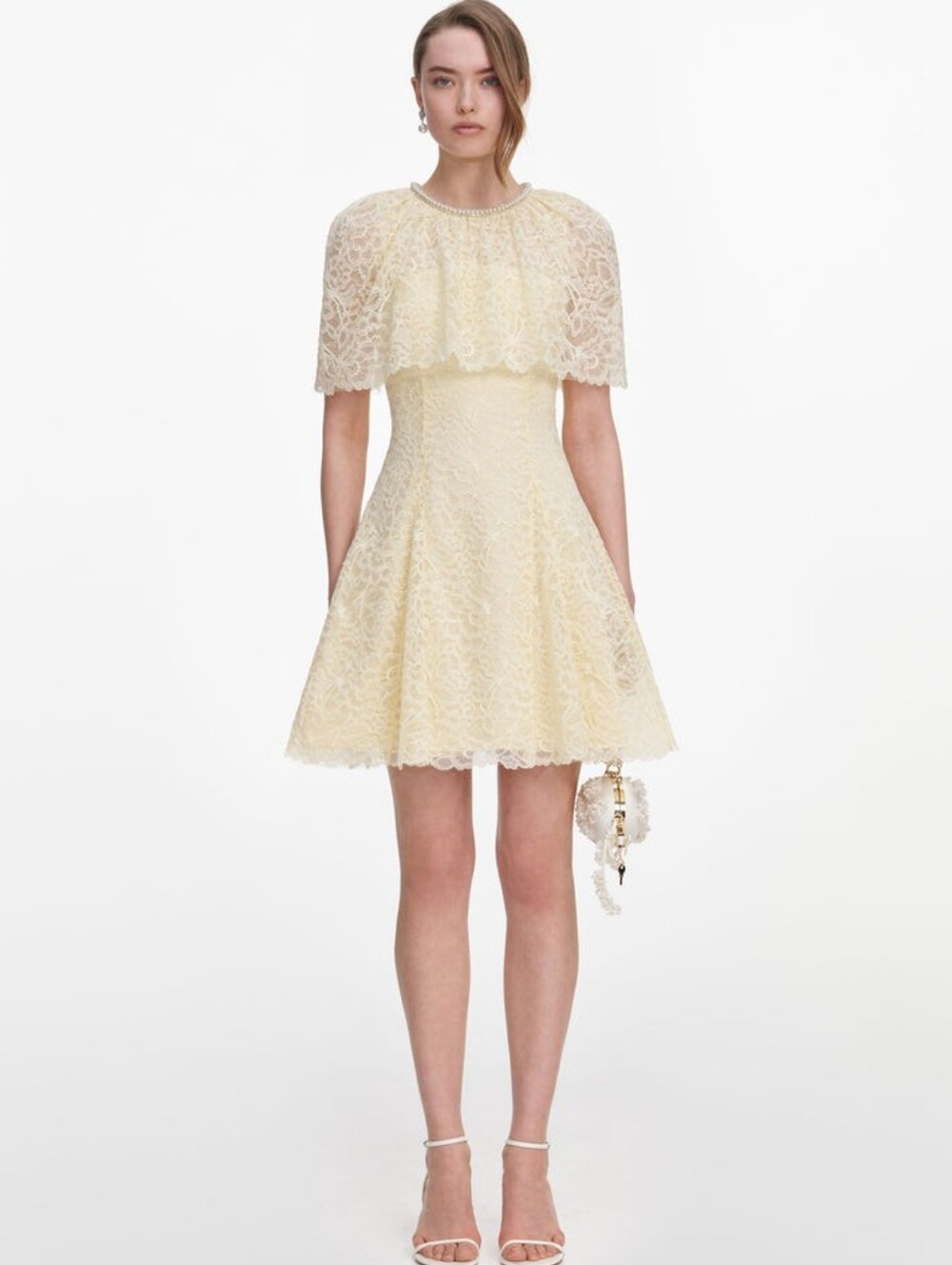 Self Portrait Yellow Lace Cape Mini Dress